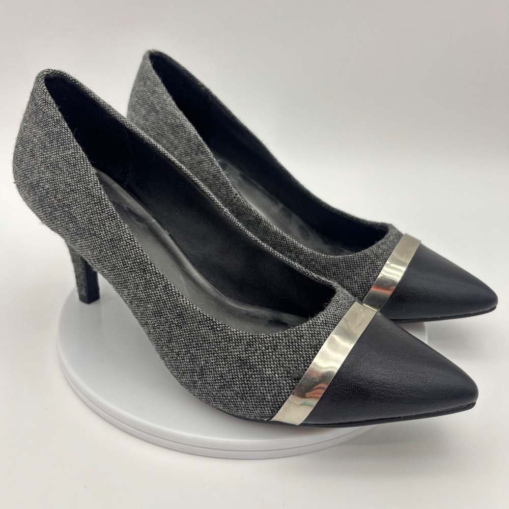 NATURALIZER Pump High Heel Office Professional Gray Tweed Black Women's‎ 9W Wide